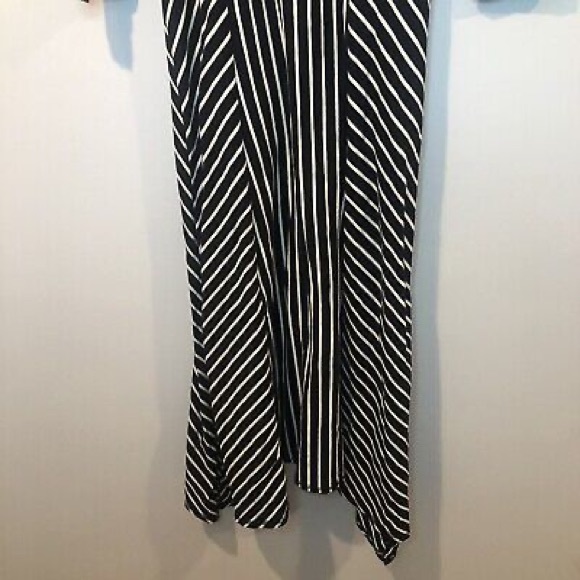 New Saturday Sunday Anthro Pieced Stripe Asymmetrical Midi Dress Xsmall Black - Picture 2 of 8